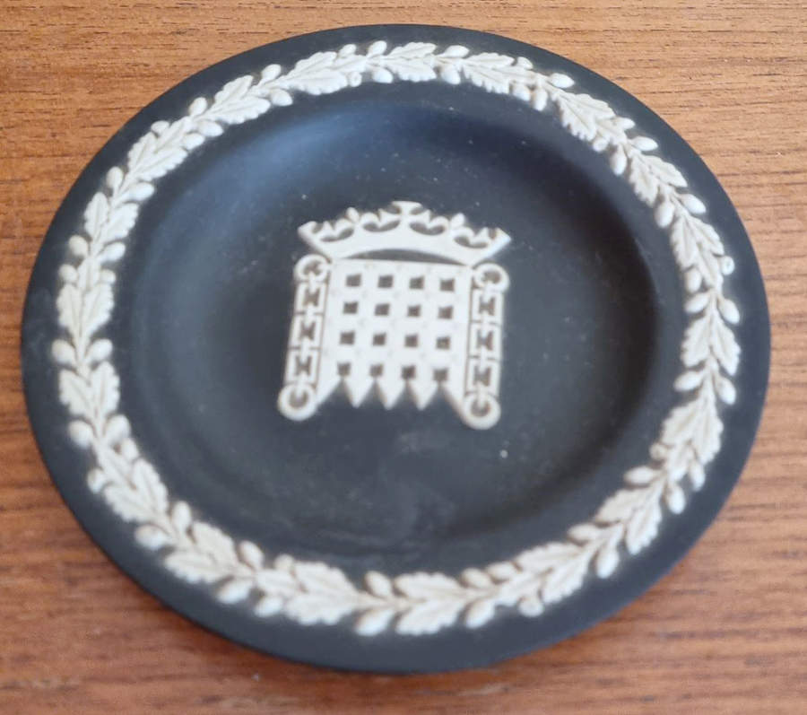 Cream Color on Black Jasperware 4" Round Tray by Wedgwood-1