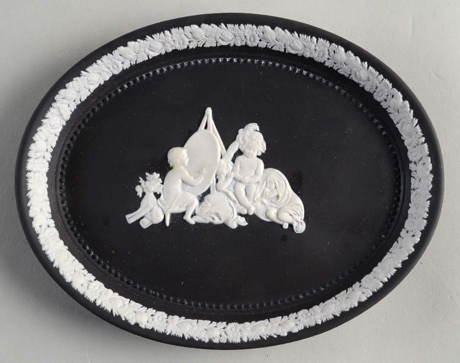 Cream Color on Black Jasperware Infant Academy Tray by Wedgwood-1