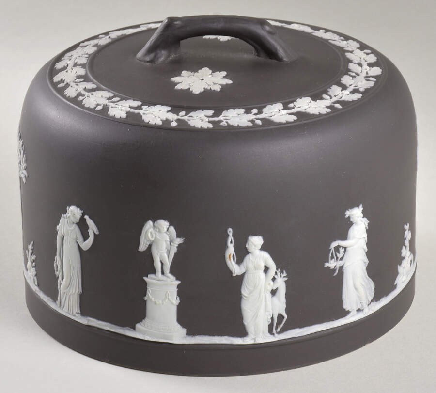 Cream Color on Black Jasperware Lid for Round Cheese Dish by Wedgwood-1