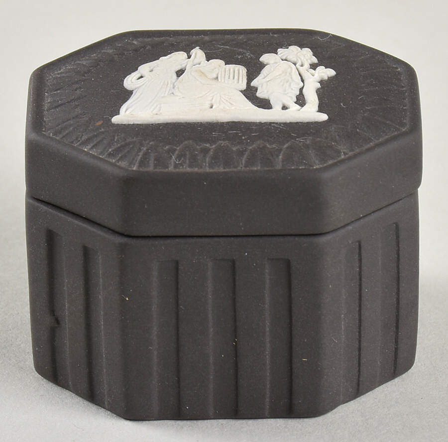 Cream Color on Black Jasperware Fluted Victorian Box by Wedgwood-1