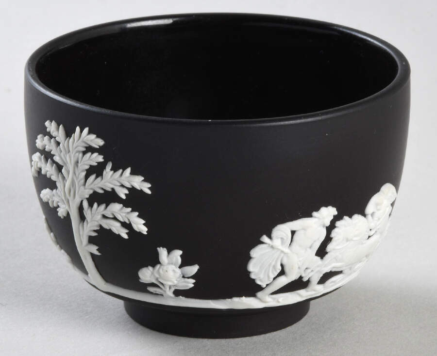 Cream Color on Black Jasperware Mini Open Sugar Bowl by Wedgwood-1