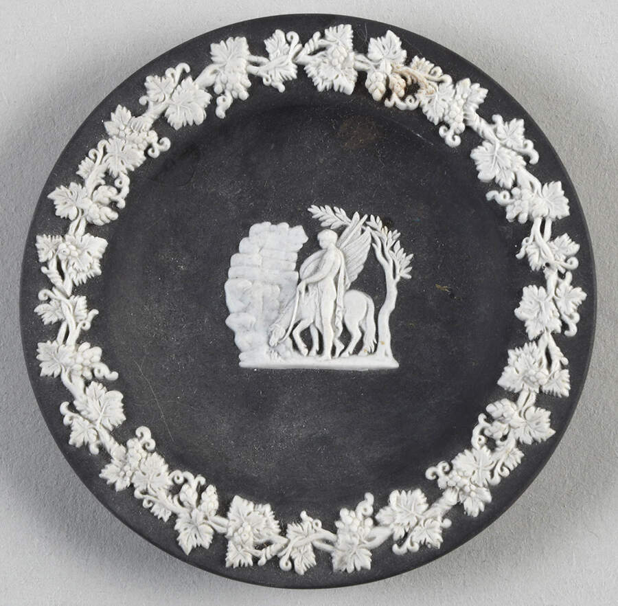 Cream Color on Black Jasperware 4" Round Tray by Wedgwood-1