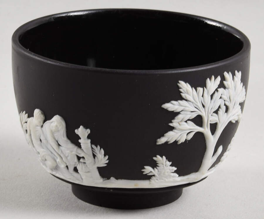 Cream Color on Black Jasperware Open Sugar Bowl by Wedgwood-1