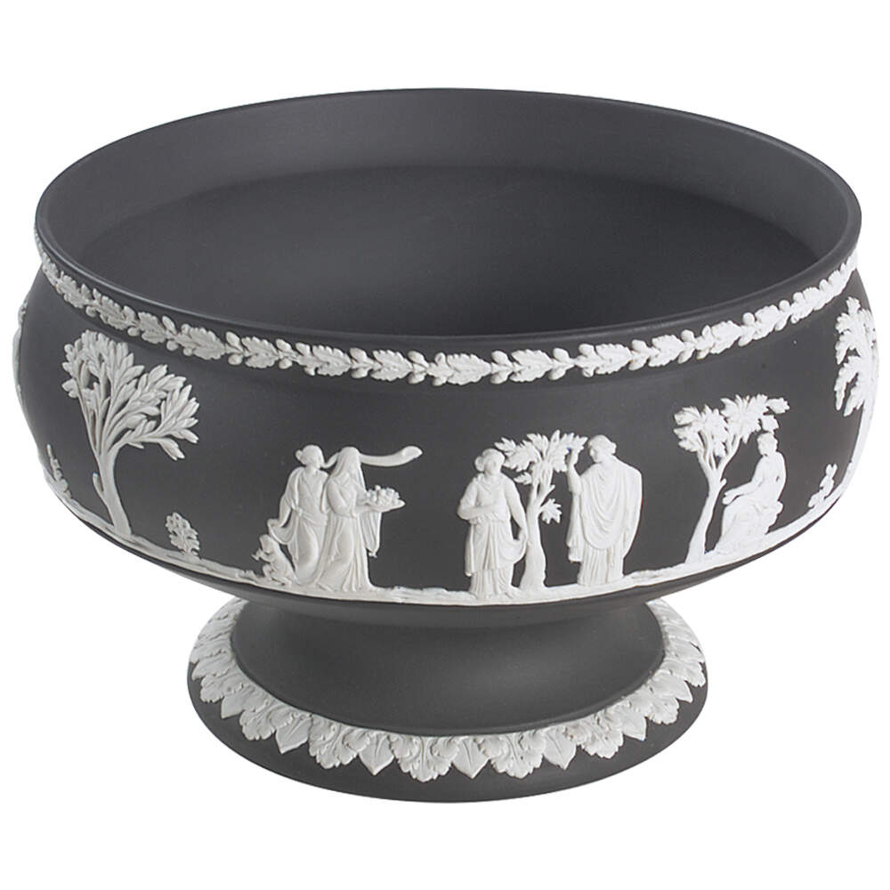 Cream Color on Black Jasperware Round Footed Imperial Bowl by Wedgwood-1
