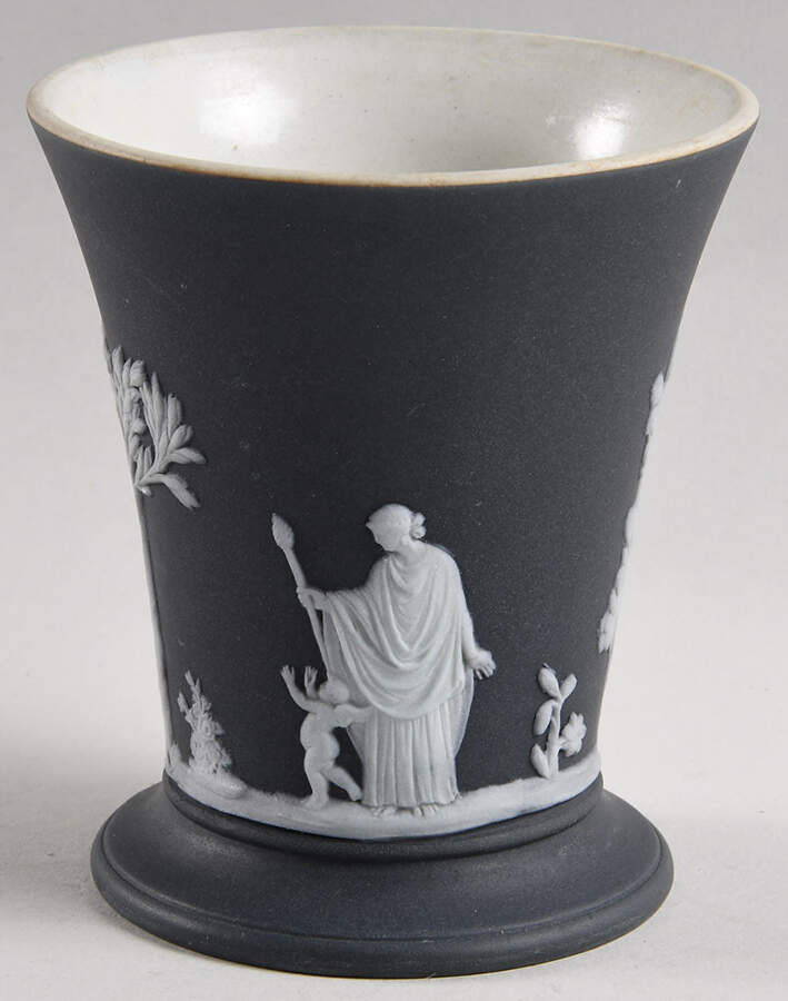 Cream Color on Black Jasperware 4" Posey Pot by Wedgwood-1