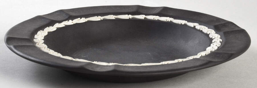 Cream Color on Black Jasperware Executive Ashtray by Wedgwood-1