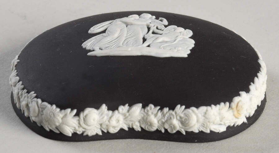 Cream Color on Black Jasperware Lid for Bean Box by Wedgwood-1