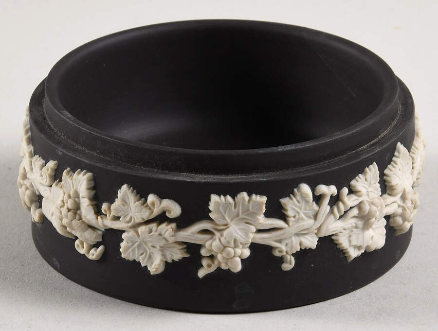 Cream Color on Black Jasperware Small Spiked Knob Box, No Lid by Wedgwood-1