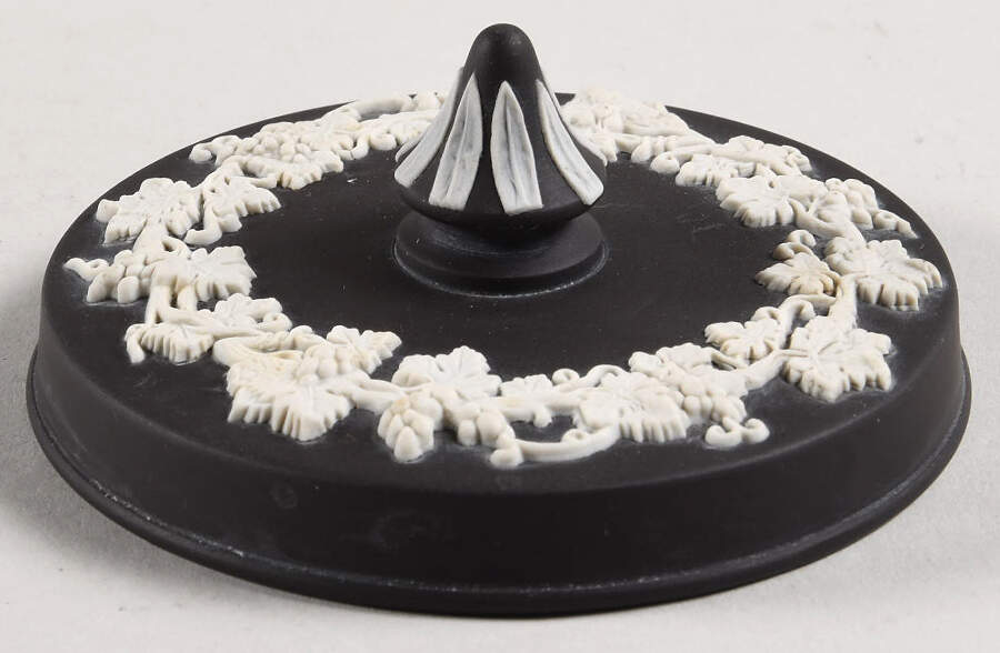 Cream Color on Black Jasperware Small Spiked Knob Box, Lid Only by Wedgwood-1