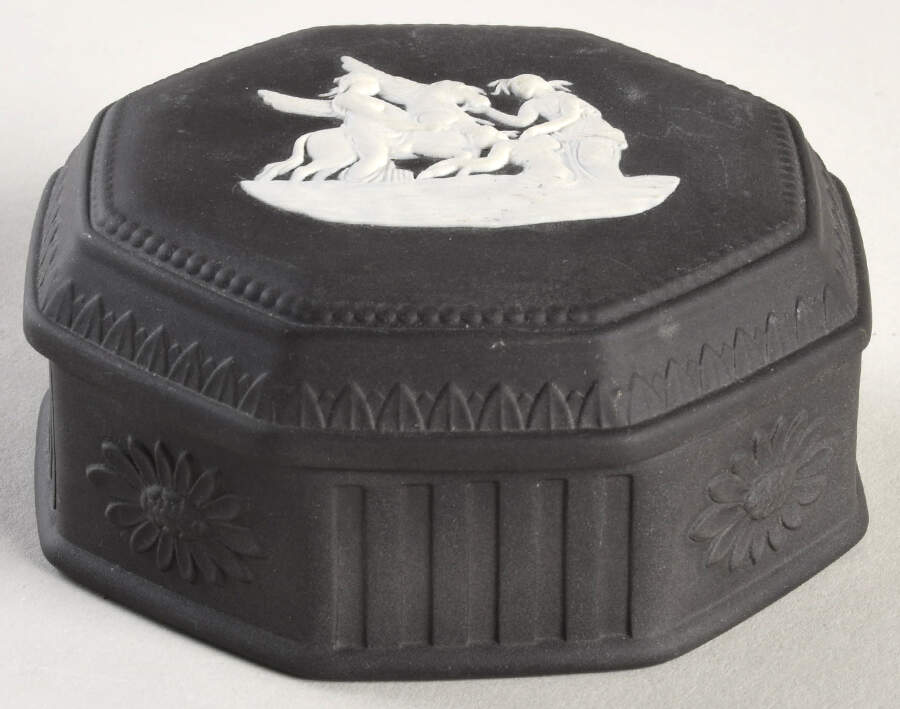Cream Color on Black Jasperware Pegasus Box with Lid by Wedgwood-1