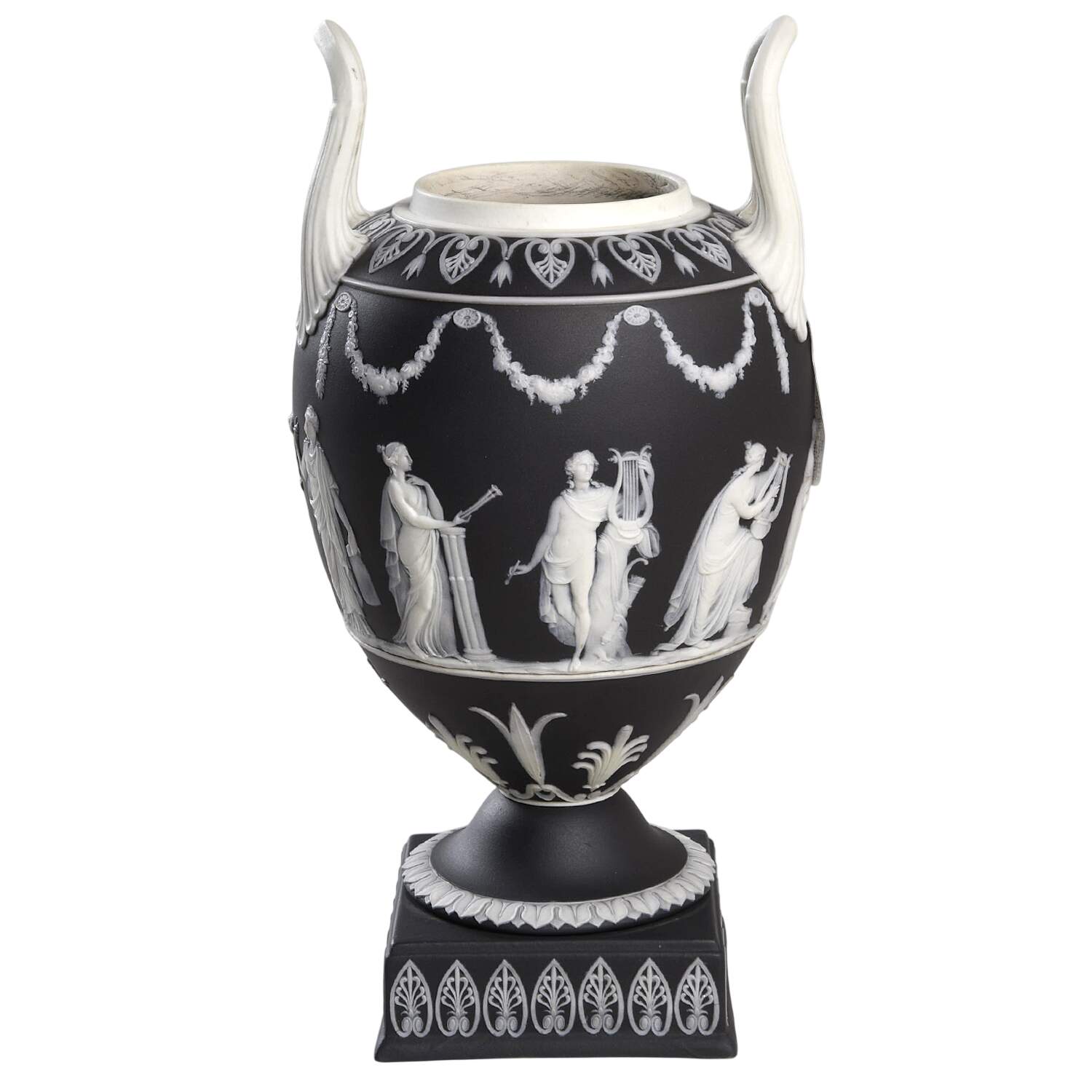 Cream Color on Black Jasperware 11" Vase/Urn No Lid by Wedgwood-1