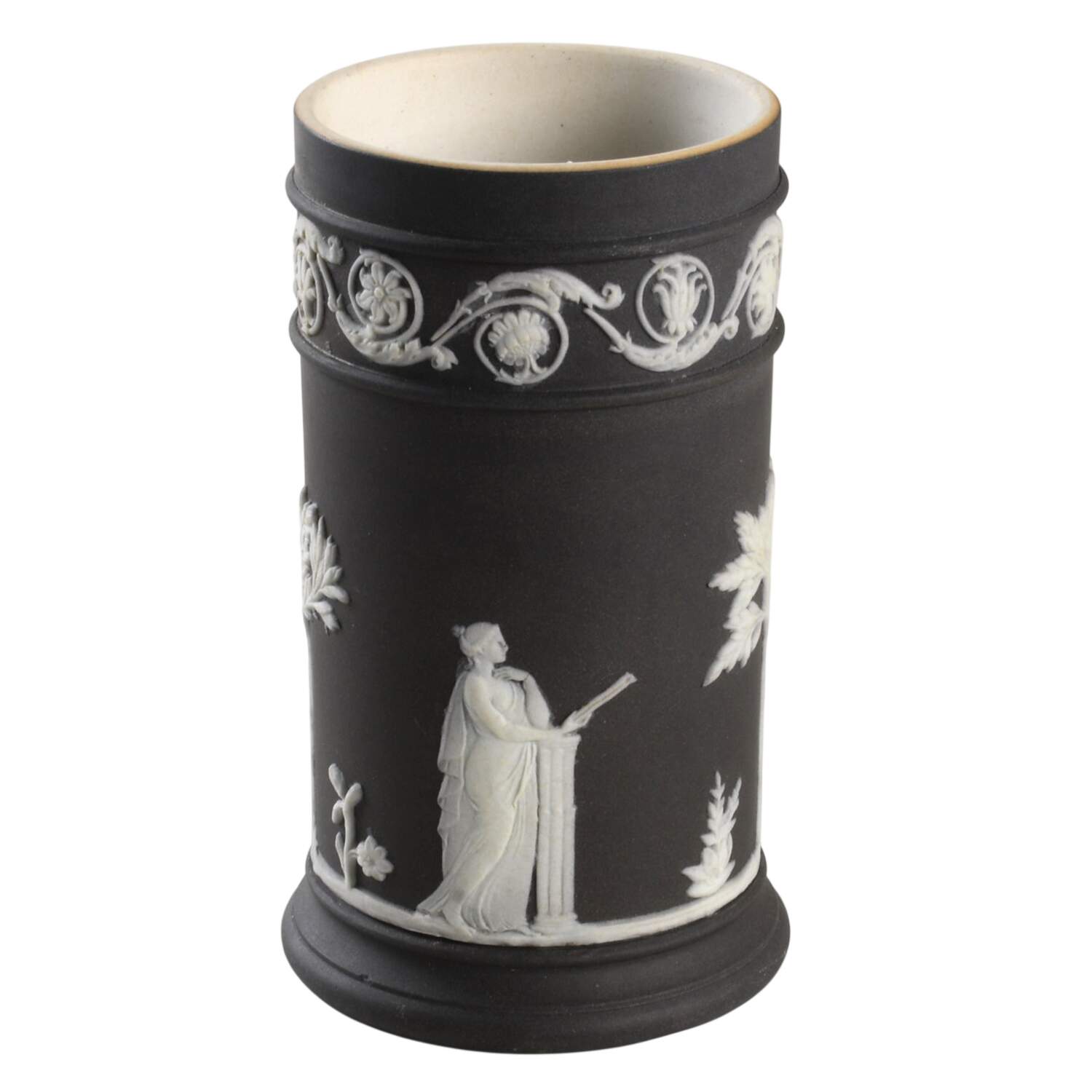Cream Color on Black Jasperware 4" Spill Vase by Wedgwood-1