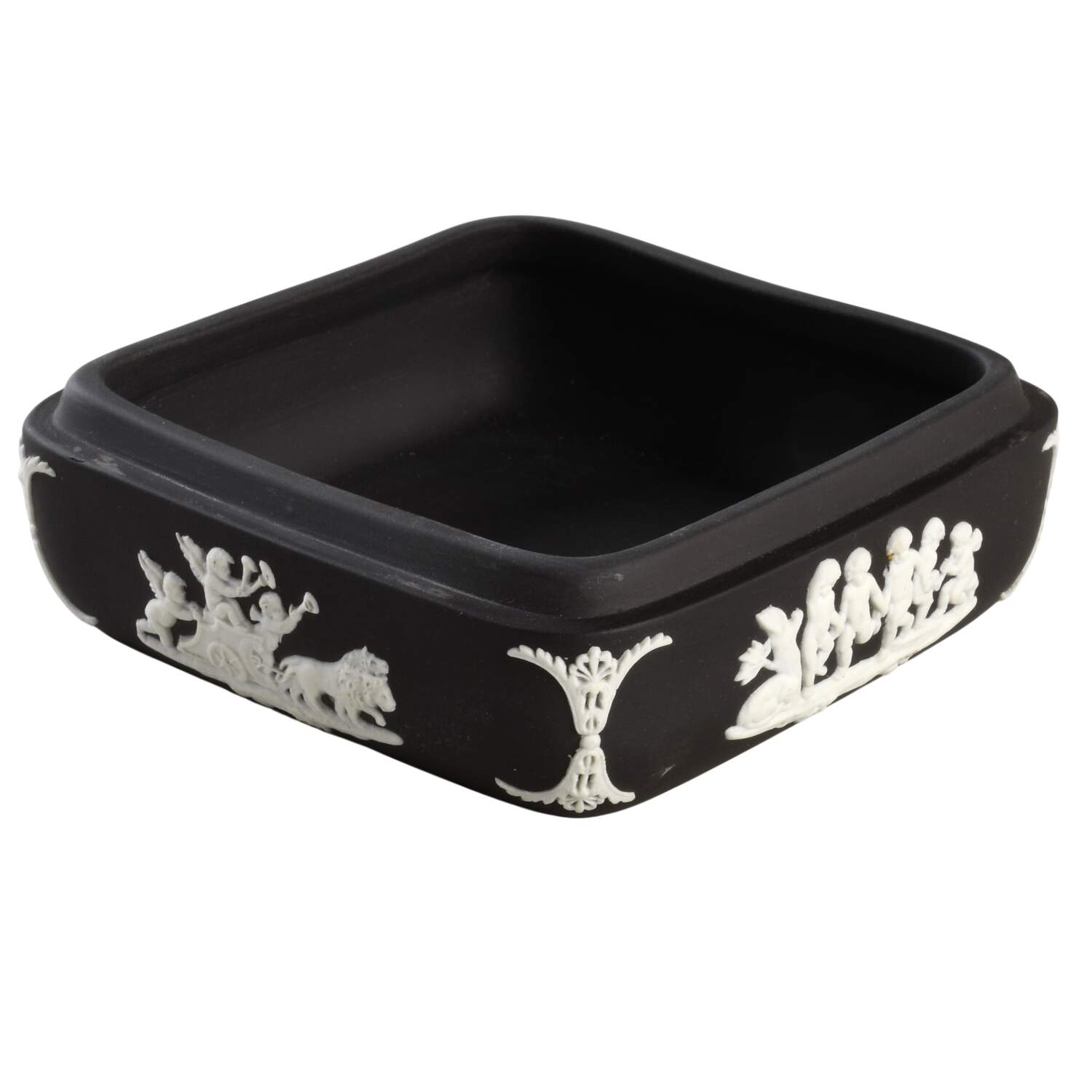 Cream Color on Black Jasperware Square Box, No Lid by Wedgwood-1