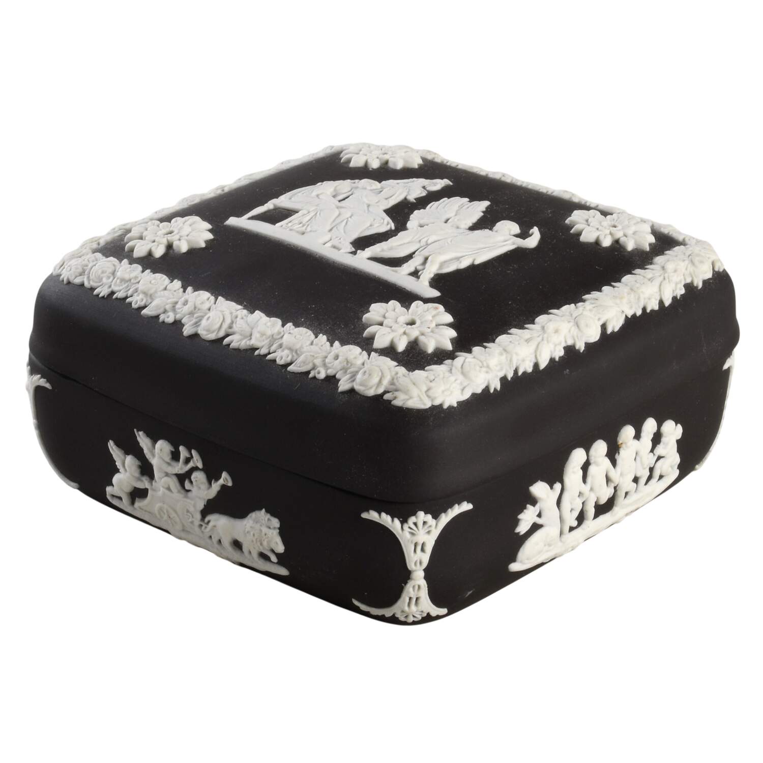 Cream Color on Black Jasperware Square Box with Lid by Wedgwood-1