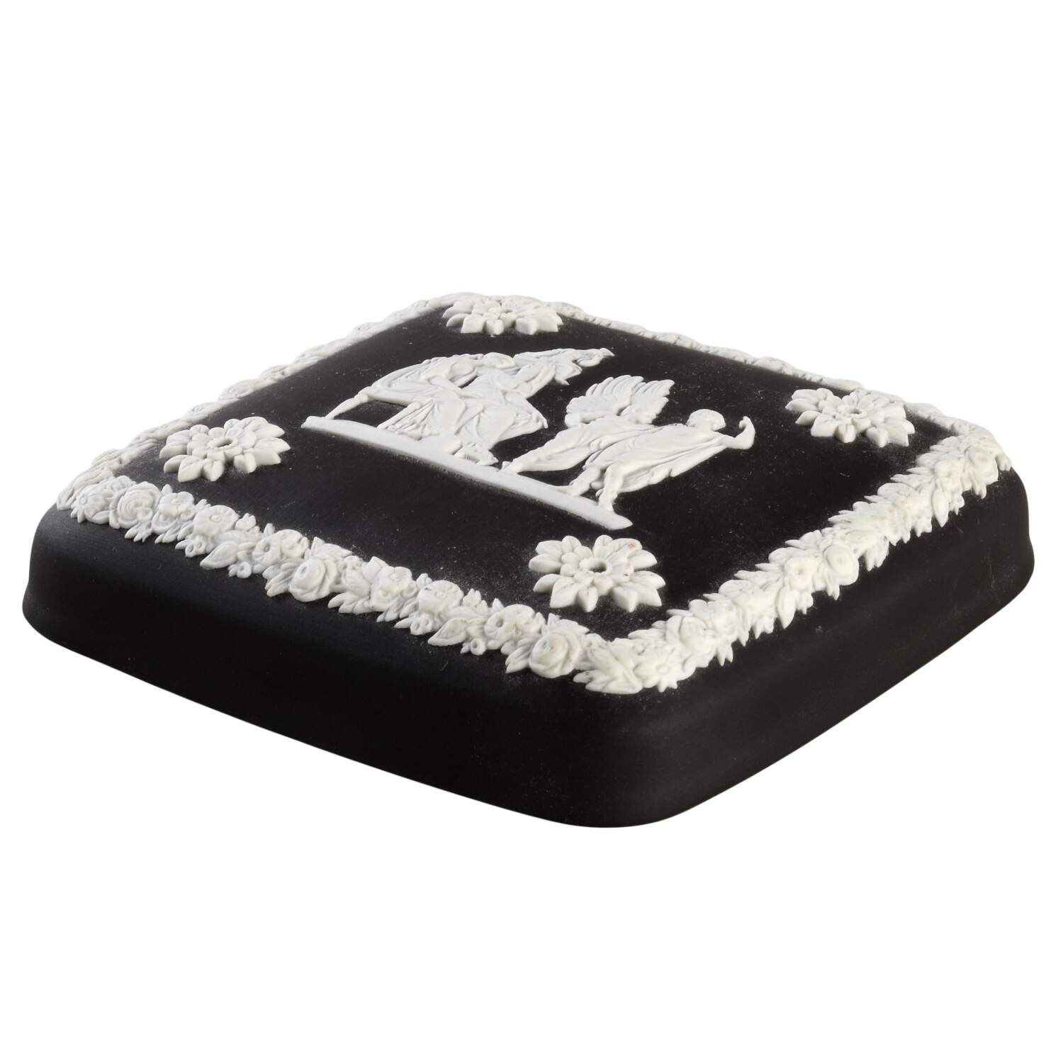 Cream Color on Black Jasperware Lid for Square Box by Wedgwood-1