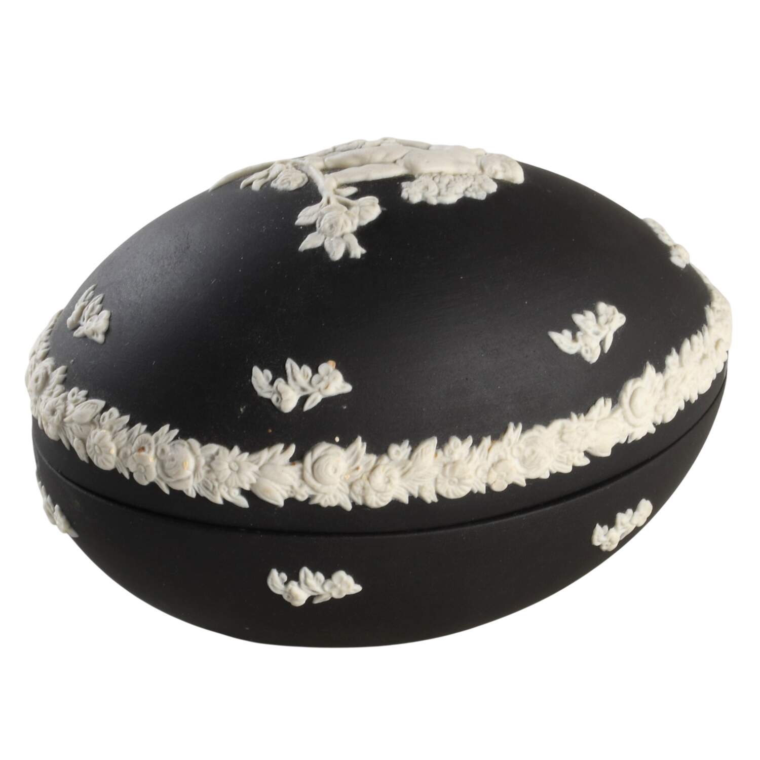 Cream Color on Black Jasperware Medium Egg Box & Lid by Wedgwood-1