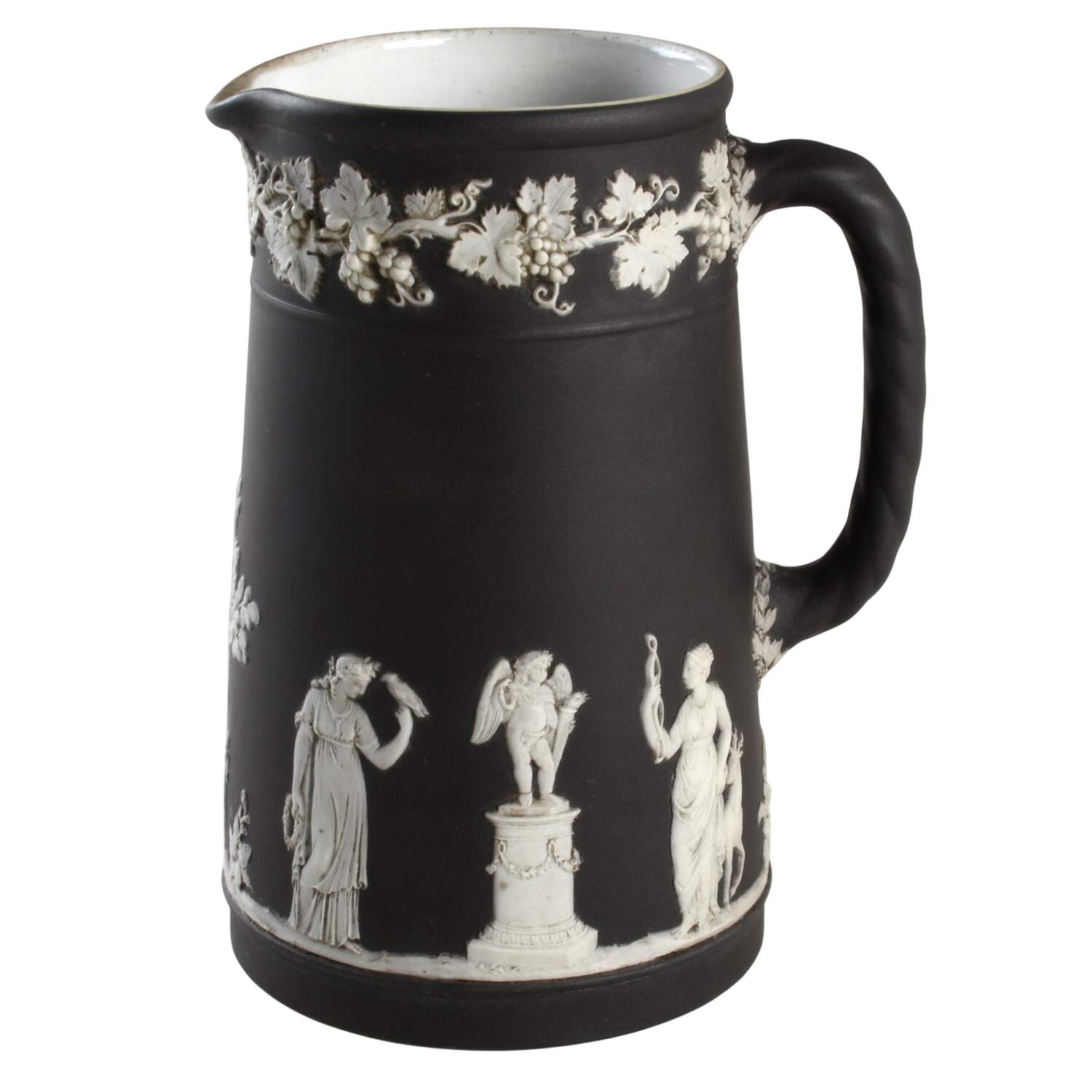 Cream Color on Black Jasperware Medium Trojan Jug by Wedgwood-1