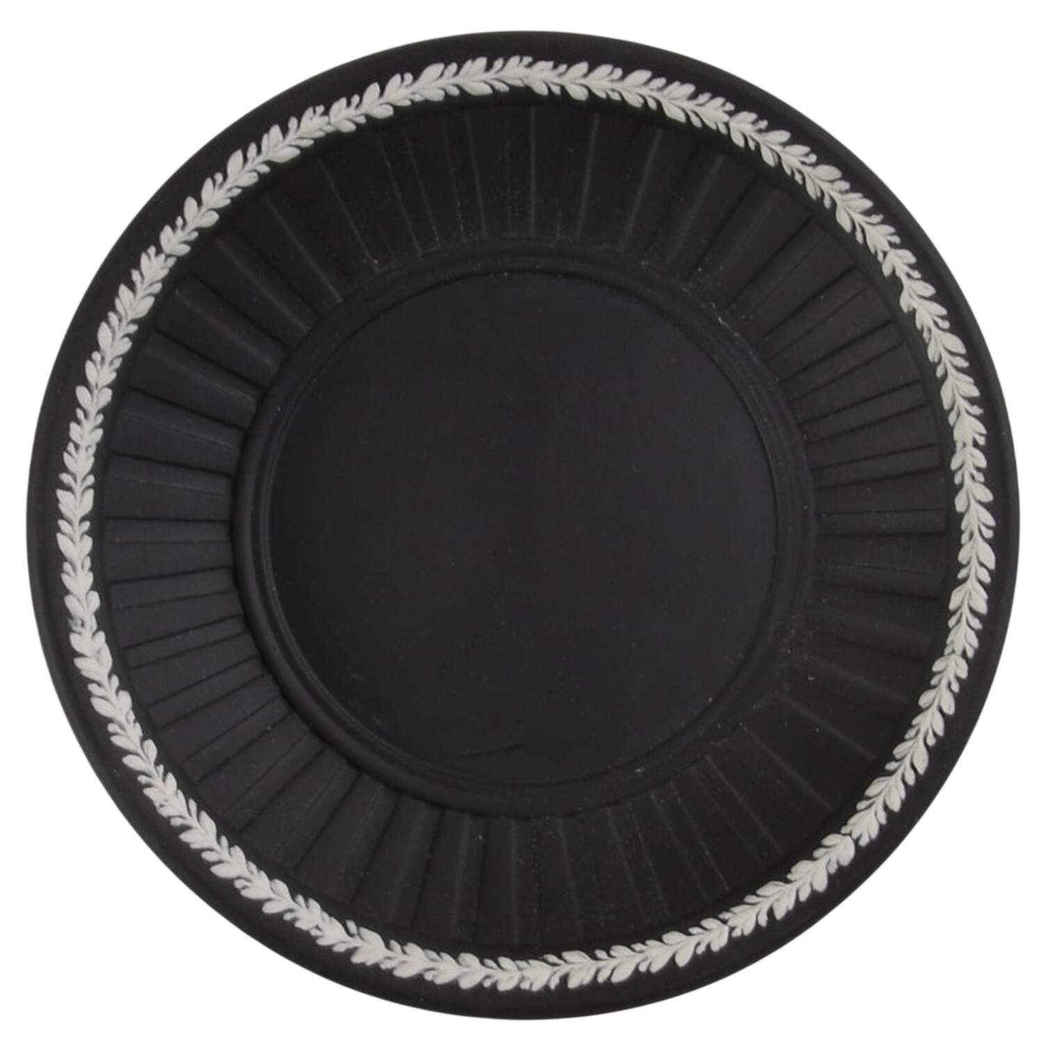 Cream Color on Black Jasperware Saucer for Flat Demitasse Cup by Wedgwood-1