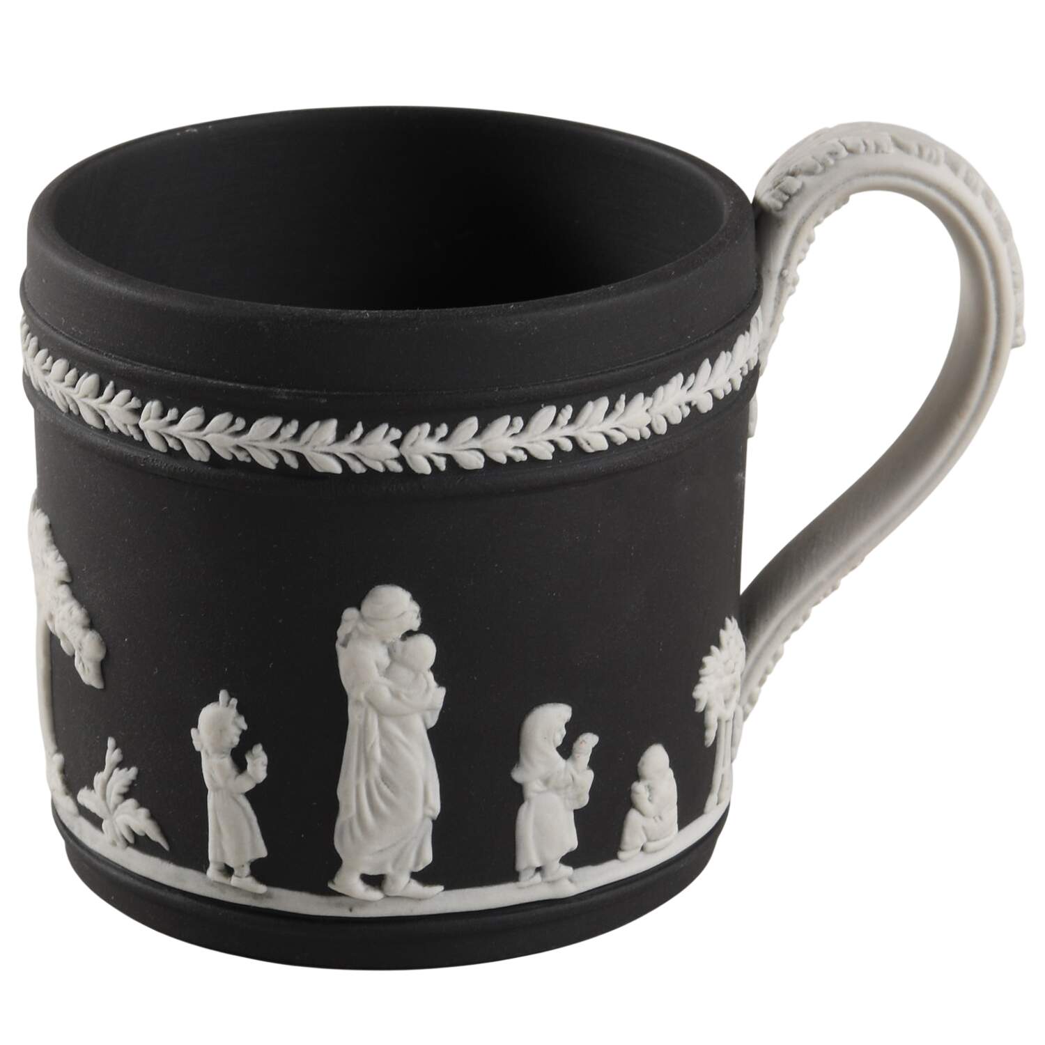 Cream Color on Black Jasperware Flat Demitasse Cup by Wedgwood-1