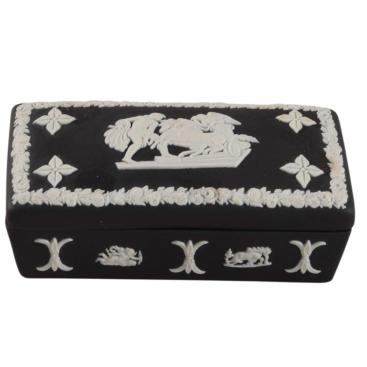 Cream Color on Black Jasperware 3" Rectangular Box & Lid by Wedgwood-1