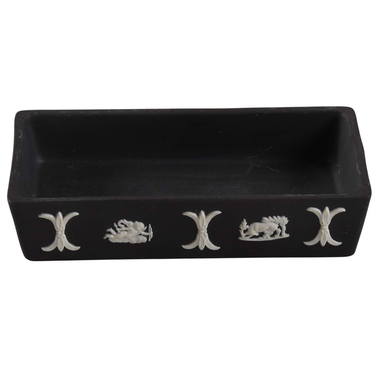 Cream Color on Black Jasperware 3" Rectangular Box-No Lid by Wedgwood-1