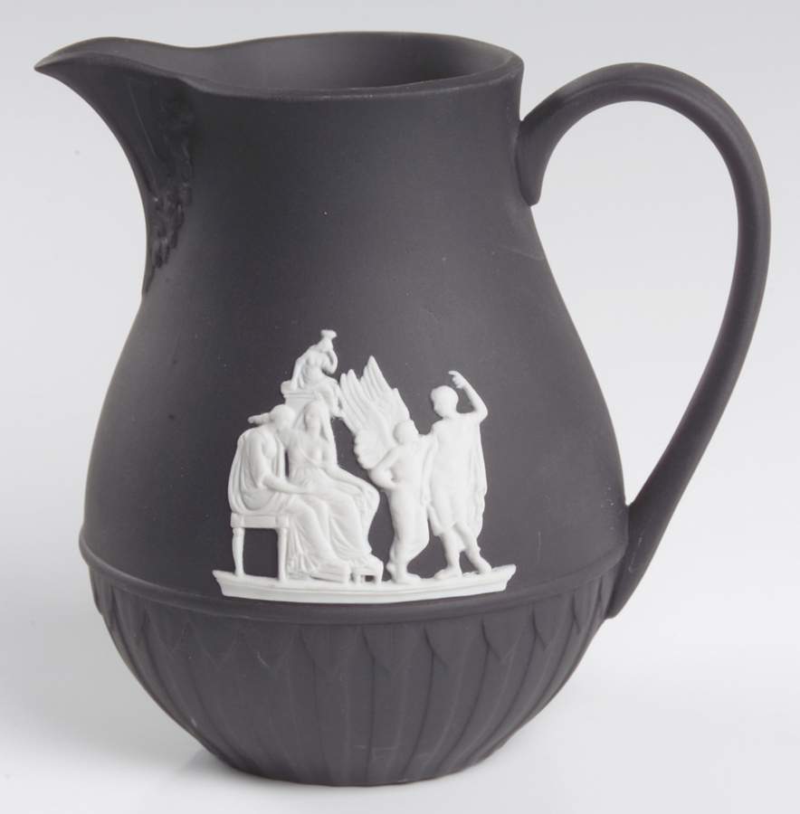 Cream Color on Black Jasperware Fluted Jug by Wedgwood-1