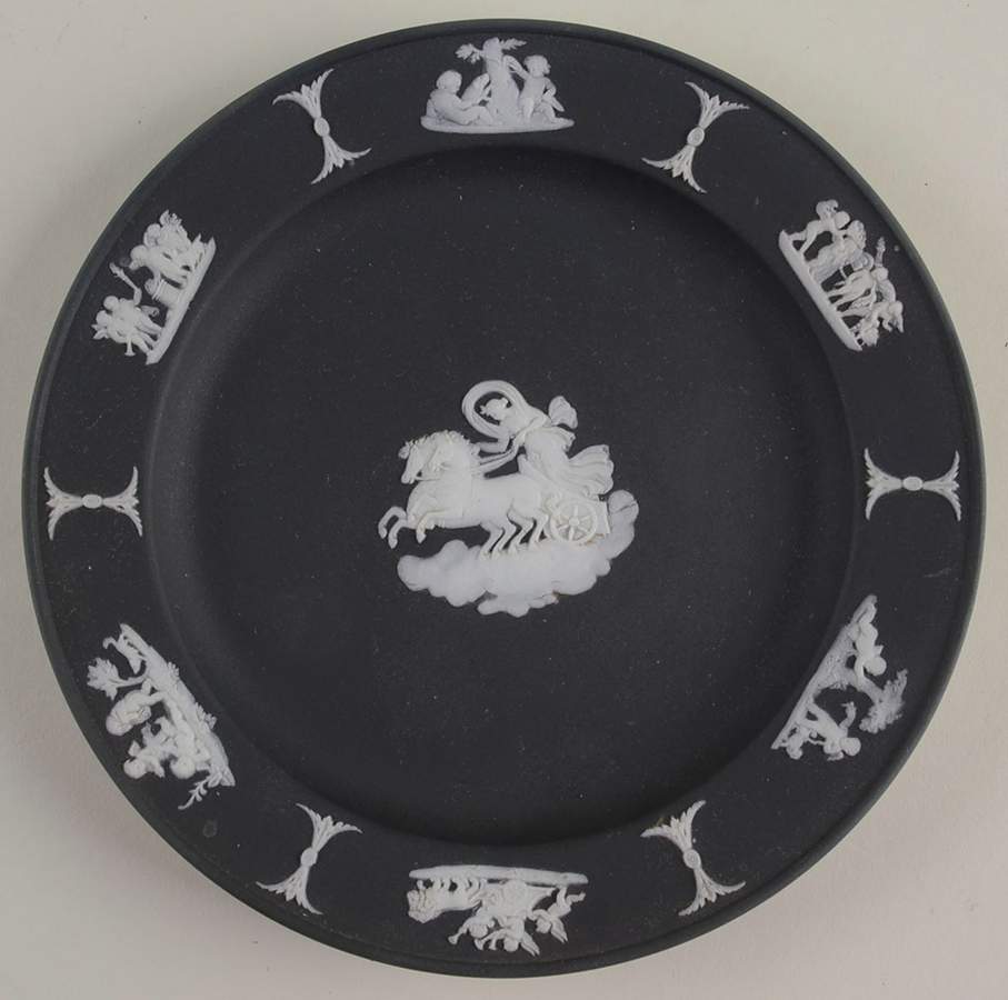 Cream Color on Black Jasperware 6" Round Tray by Wedgwood-1