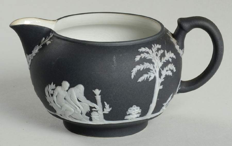 Cream Color on Black Jasperware Mini Creamer by Wedgwood-1