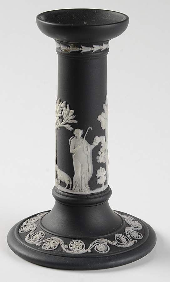 Cream Color on Black Jasperware 6" Candlestick by Wedgwood-1