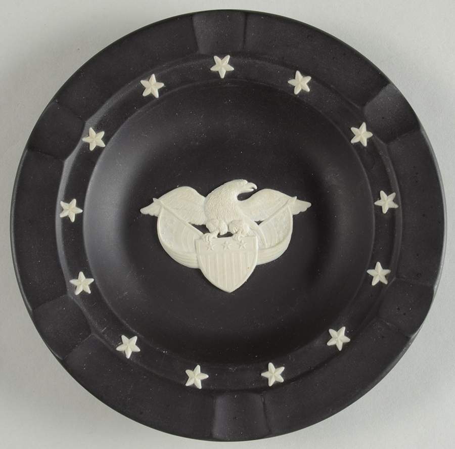 Cream Color on Black Jasperware Executive Ashtray by Wedgwood-1