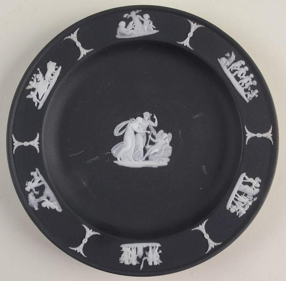 Cream Color on Black Jasperware 6" Round Tray by Wedgwood-1