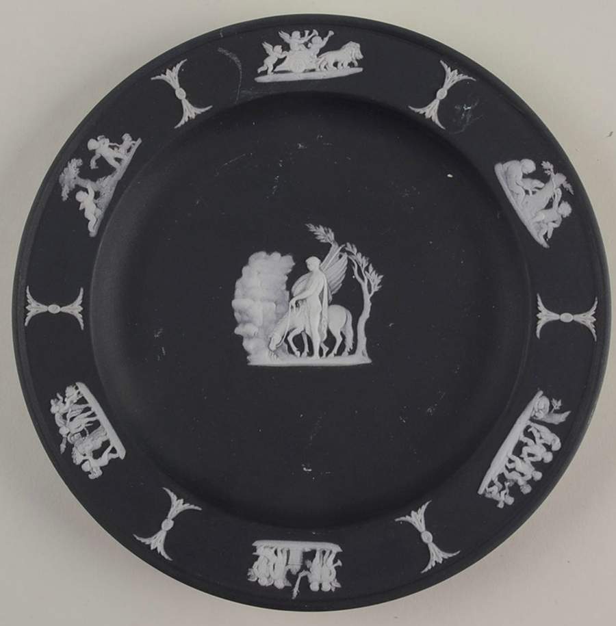 Cream Color on Black Jasperware 6" Round Tray by Wedgwood-1