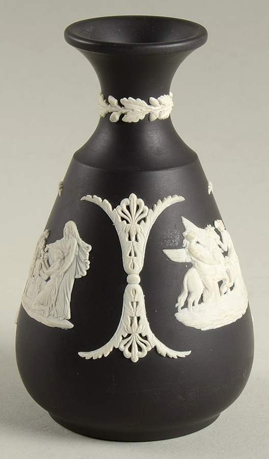 Cream Color on Black Jasperware 4" Cameo Bud Vase by Wedgwood-1