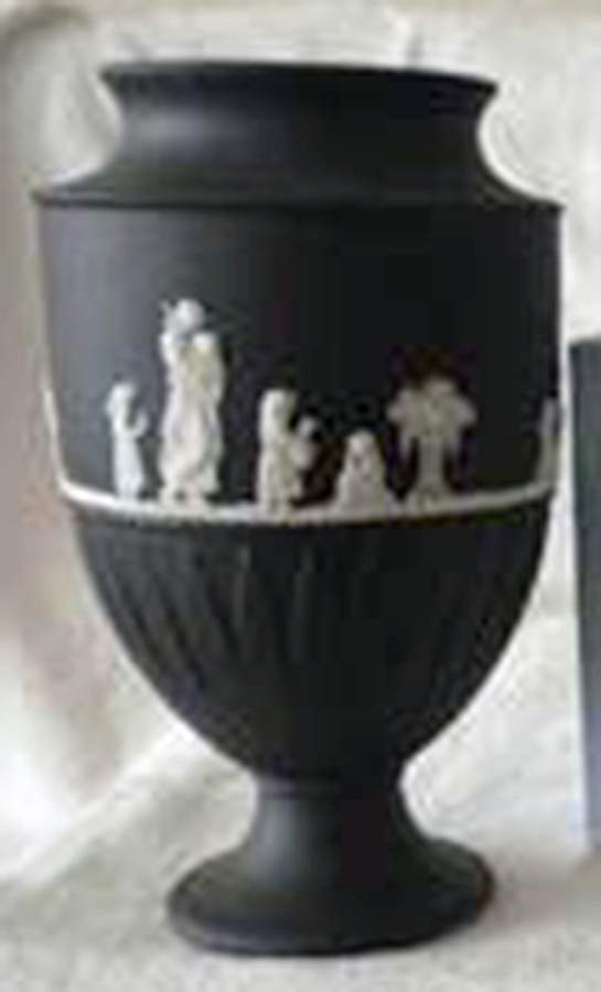 Cream Color on Black Jasperware 7" Vase by Wedgwood-1