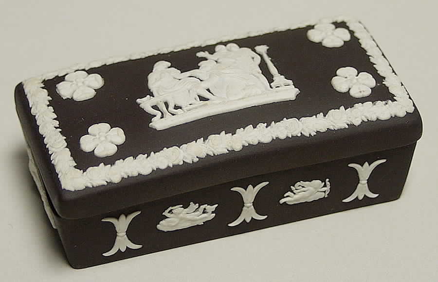 Cream Color on Black Jasperware Oblong Box & Lid by Wedgwood-1
