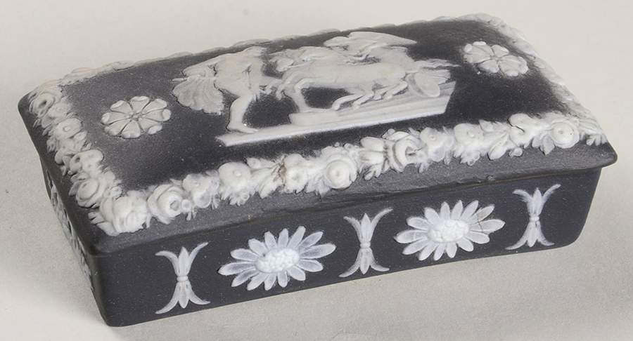 Cream Color on Black Jasperware 4" Rectangular Box & Lid by Wedgwood-1