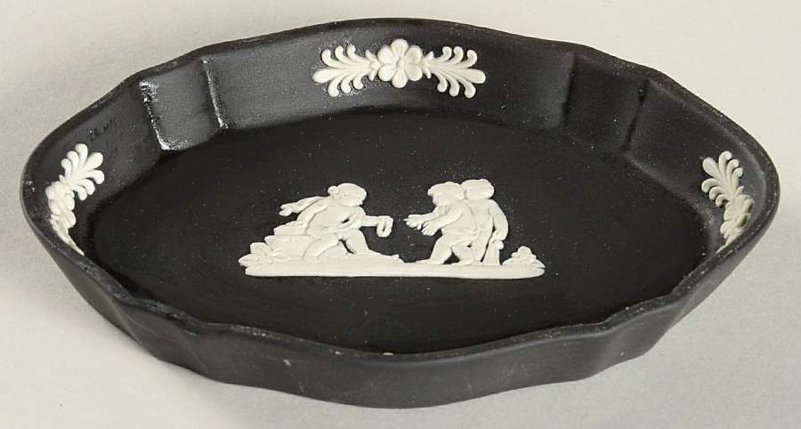 Cream Color on Black Jasperware Silver Tray by Wedgwood-1