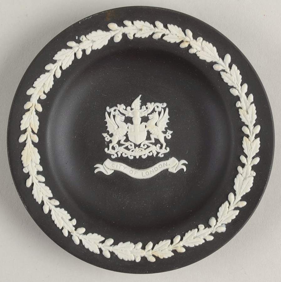 Cream Color on Black Jasperware 4" Round Tray by Wedgwood-1