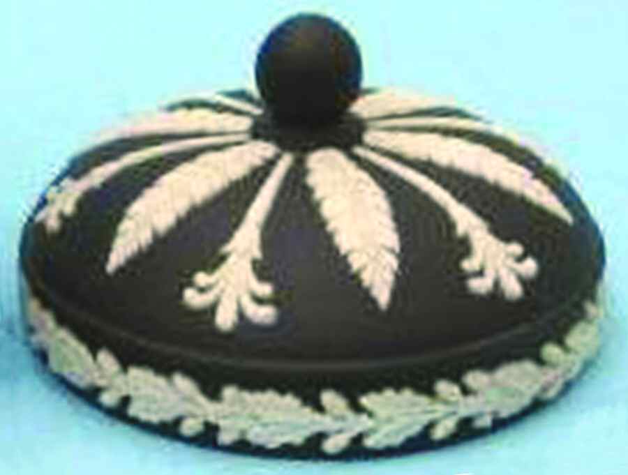 Cream Color on Black Jasperware Lid for Olympus Jar by Wedgwood-1