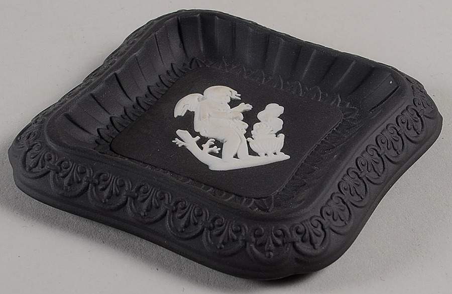 Cream Color on Black Jasperware Cupid Tray by Wedgwood-1
