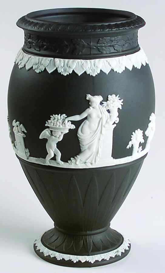 Cream Color on Black Jasperware Bountiful Vase by Wedgwood-1