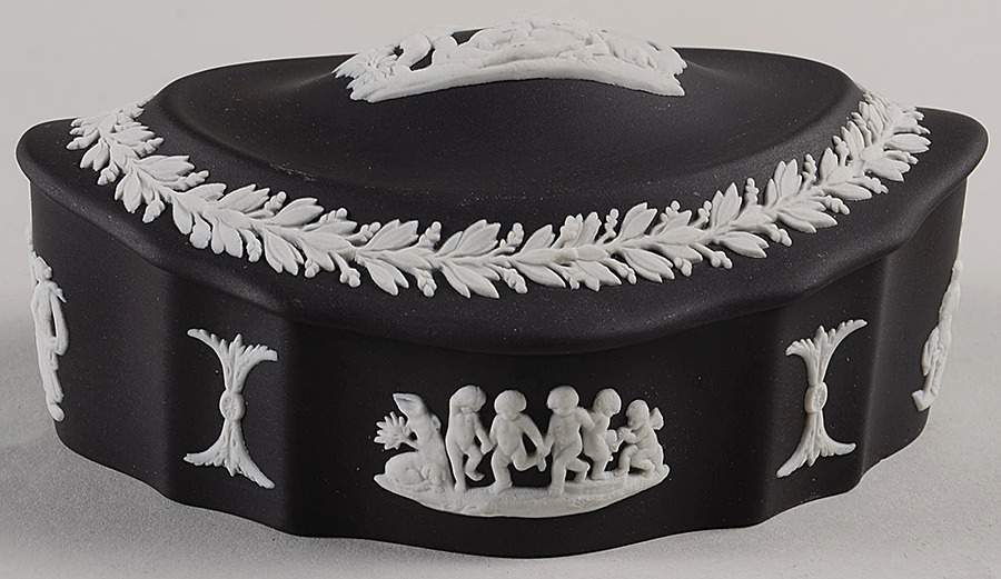 Cream Color on Black Jasperware Silver/Candy Box with Lid by Wedgwood-1