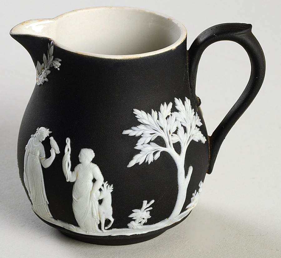 Cream Color on Black Jasperware Mini Creamer by Wedgwood-1