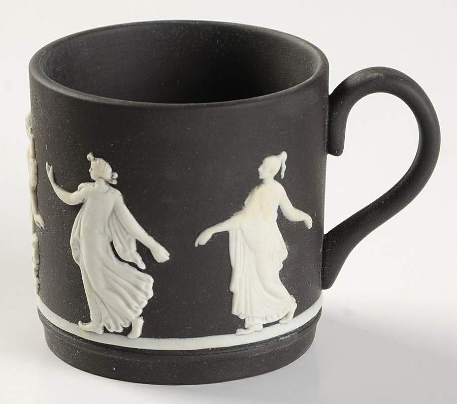 Cream Color on Black Jasperware Flat Demitasse Cup by Wedgwood-1