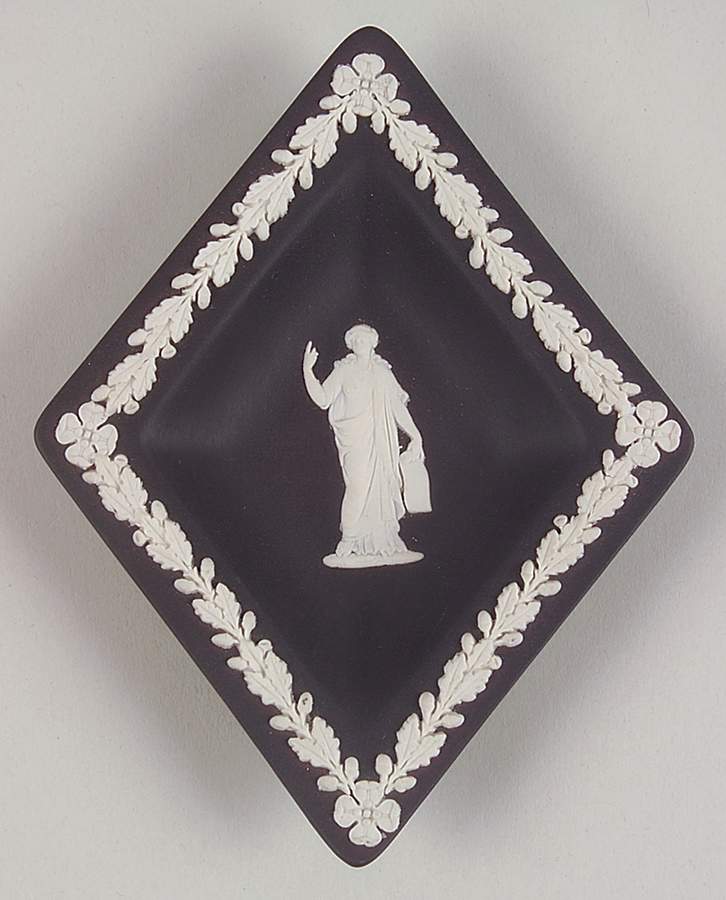 Cream Color on Black Jasperware Small Diamond Shape Ashtray by Wedgwood-1