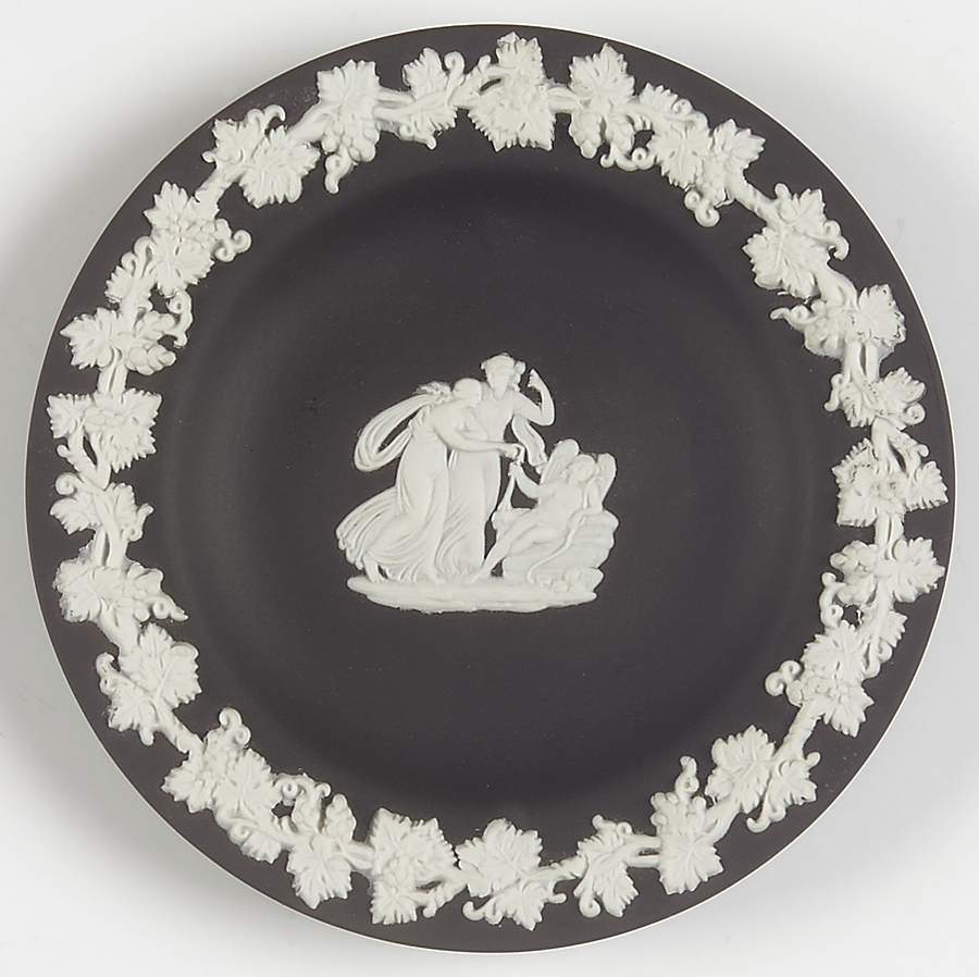 Cream Color on Black Jasperware Round Tray by Wedgwood-1