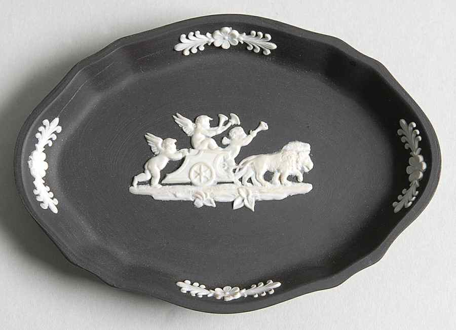Cream Color on Black Jasperware Silver Tray by Wedgwood-1