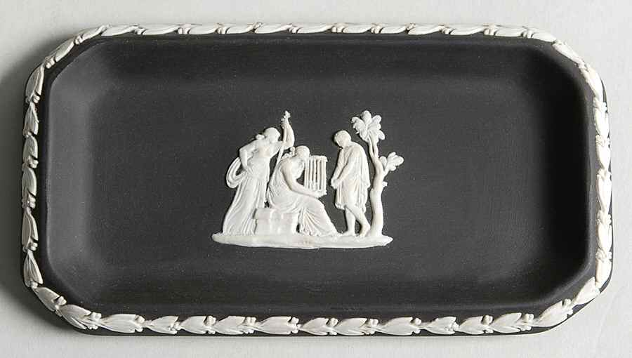 Cream Color on Black Jasperware 6" Oblong Tray by Wedgwood-1
