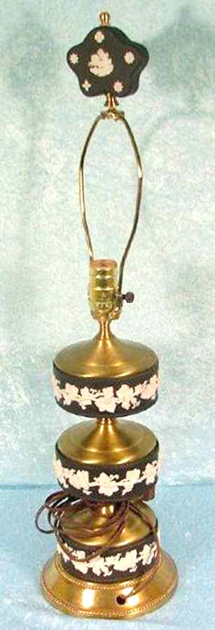 Cream Color on Black Jasperware 27" Electric Lamp No Shade by Wedgwood-1