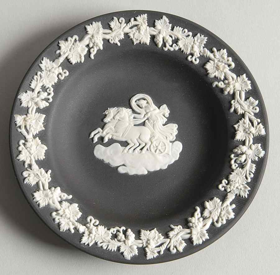 Cream Color on Black Jasperware 4" Round Tray by Wedgwood-1